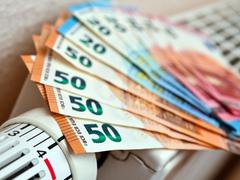 Symbolbild Heizkosten: Geldscheine liegen auf einem Heizkörper (Foto: picture alliance/dpa | Patrick Pleul)