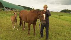 Landwirtin Claudia Marx auf der Pferdekoppel des Marienhofes mit einem Pferd und einem Pony (Foto: SR)