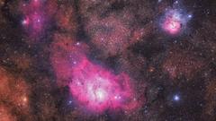 Trifid- (oben rechts), und Lagunen-Nebel (unten), aufgenommen am Cerro Paranal in Chile. (Foto: Sebastian Voltmer)