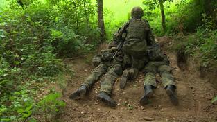 Drei Bundeswehrsoldaten bei einer Übung im Wald (Foto: SR)