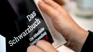 Eine Journalistin blättert im Schwarzbuch vom Bund der Steuerzahler (Foto: picture alliance/dpa/dpa-Zentralbild | Britta Pedersen)