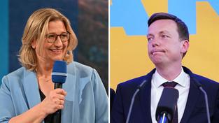 Bildmontage: Anke Rehlinger jubelnd und Tobias Hans resigniert (Foto: picture alliance/dpa/dpa-Pool | Harald Tittel, picture alliance/dpa | Uwe Anspach)