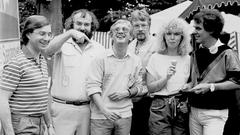 Moderatoren-Team, Schülerferienfest 1985: (v.l.n.r.) Jan Hofer, Hermann Stümpert, Gerd Arend, Wolfgang Hellmann, Sabine Neu und Bernd Duszynski (Foto: SR/Franz Mees)