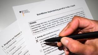 Eine Frau füllt einen schriftlichen Asylerstantrag aus (Foto: picture alliance/dpa | Julian Stratenschulte)