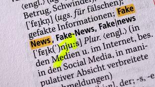 Der Begriff „Fake-News“ (Falschnachrichten) ist in einem Wörterbuch markiert und erklärt (Foto: picture alliance / Jens Kalaene/dpa-Zentralbild/dpa | Jens Kalaene)
