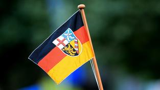 Eine Hand hält eine Saarlandflagge in die Luft (Foto: picture alliance / Arne Dedert/dpa | Arne Dedert)