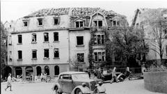 Saarbrücken, Zerstörungen an einem Haus in der Scheidter Straße durch Fliegerbomben (Foto: Saarländisches Landesarchiv / Fritz Mittelstaedt)