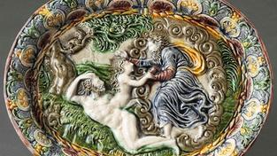 Nach Bernard Palissy (1510-1589): Eva wird aus Adams Rippe gezogen, emaillierte Terrakottaschale (Foto: Musée national Adrien Dubouché)