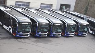 Die neuen E-Busse der Völklinger Verkehrsbetriebe. (Foto: Völklinger Verkehrsbetriebe GmbH)