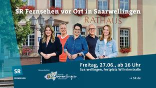 Plakatmotiv Moderatoren für SR Fernsehen vor Ort mit Schrift (Foto: SR)