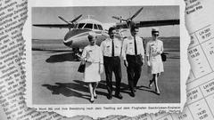 Zwei Frauen und zwei Männer stehen vor einem Flugzeug. (Foto: Hartung)