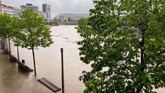 Hochwasser der Saar nach Starkregen an der Berliner Promenade (Foto: Mathias Aan’t Heck / SR)