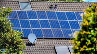 Solarmodule auf einem Hausdach. (Foto: IMAGO / Michael Gstettenbauer)