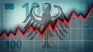Symbolbild: Geldschein, Bundesadler und ein aufsteigender Graph (Foto: IMAGO / IlluPics)