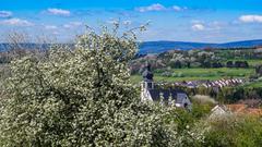 Frühlingshafter Blick ins Bohnental auf die Kirche St. Katharina in Scheuern. (Foto: Anton Didas)