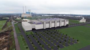 Simulation der geplanten Halbleiterfabrik auf dem Kraftwerksgelände in Ensdorf (Foto: Wolfspeed, ZF)