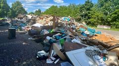 Hochwasser-Sperrmüll liegt auf dem Wadgasser Marktplatz. (Foto: Martina Kind / SR)