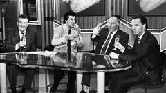 Fritz Walter, Moderator Werner Zimmer, Uwe Seeler und Franz Beckenbauer (v.l.) im Studio der 'sportarena' (Foto: SR/ R. Oettinger)