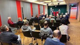 Die Experten Frank Nägele und Stefan Rauber (v.l.) im Gespräch zur saarländischen Stahlindustrie (Foto: Burkhard Jellonnek/SDS )