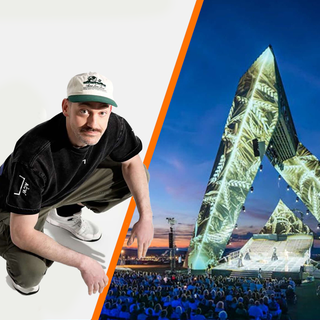 Bild von Fritz Kalkbrenner in der Hocke, rechts danaben ein Bild des Saarpolygons (Foto: Pressefoto/Fritz Kalkbrenner & Rolf Ruppenthal)