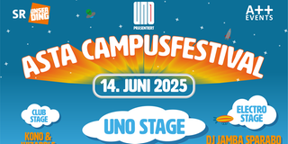 Die Acts, die auf dem AStA-Campusfestival stehen auf einem blauen Plakat geschrieben. (Foto: AStA)