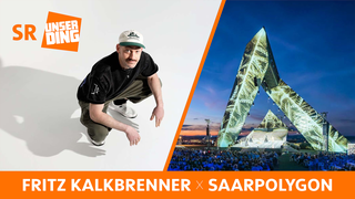 Bild von Fritz Kalkbrenner in der Hocke, rechts danaben ein Bild des Saarpolygons (Foto: SR UNSERDING)